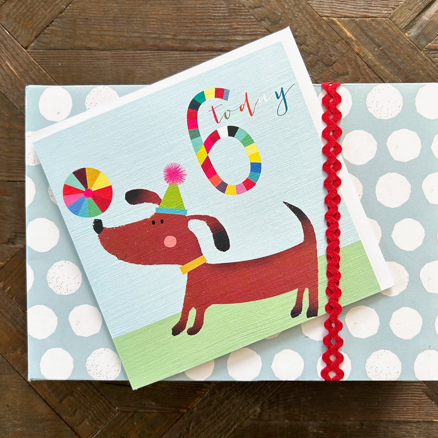 NK06 dog & ball 6th birthday card