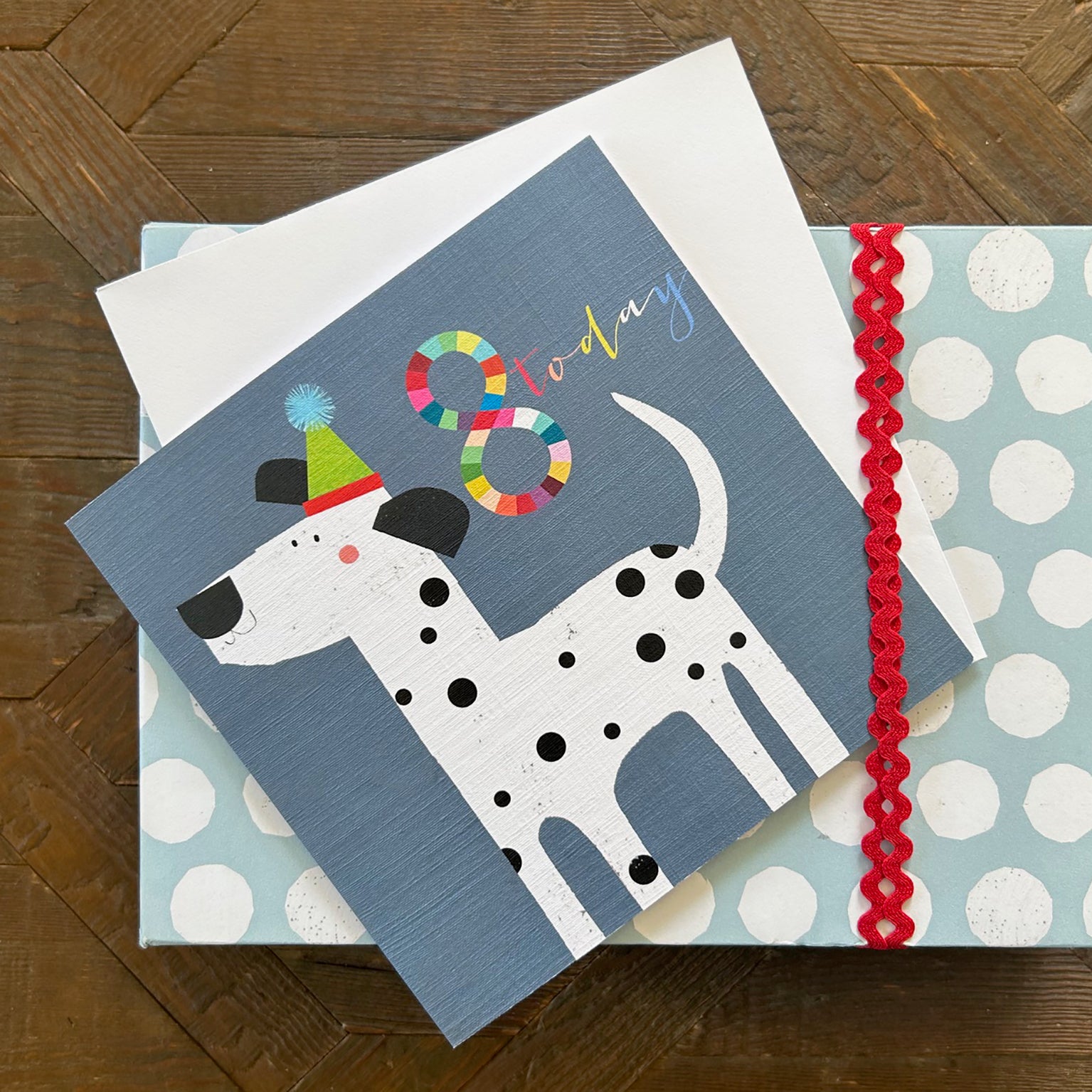 NK08 dalmatian 8th birthday card