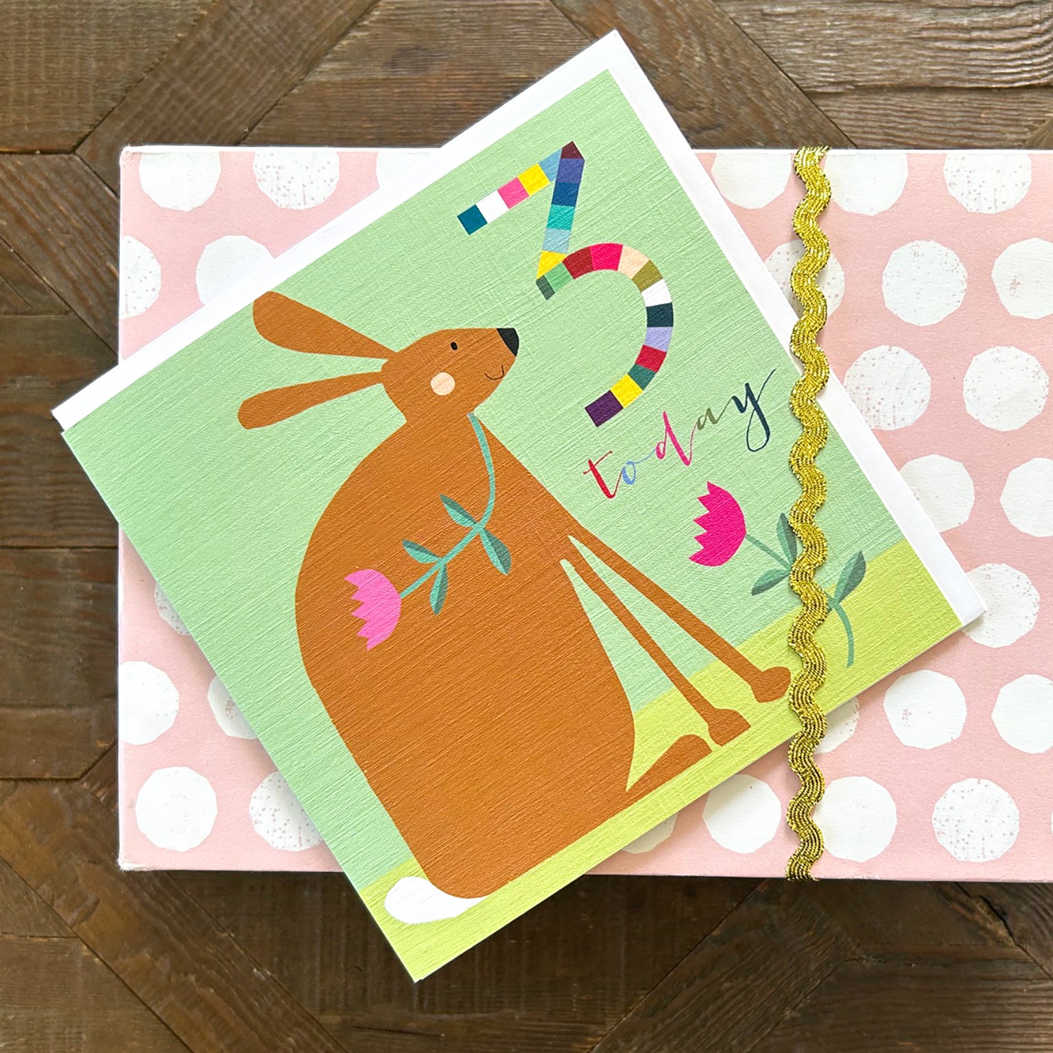NK11 rabbit 3rd birthday card