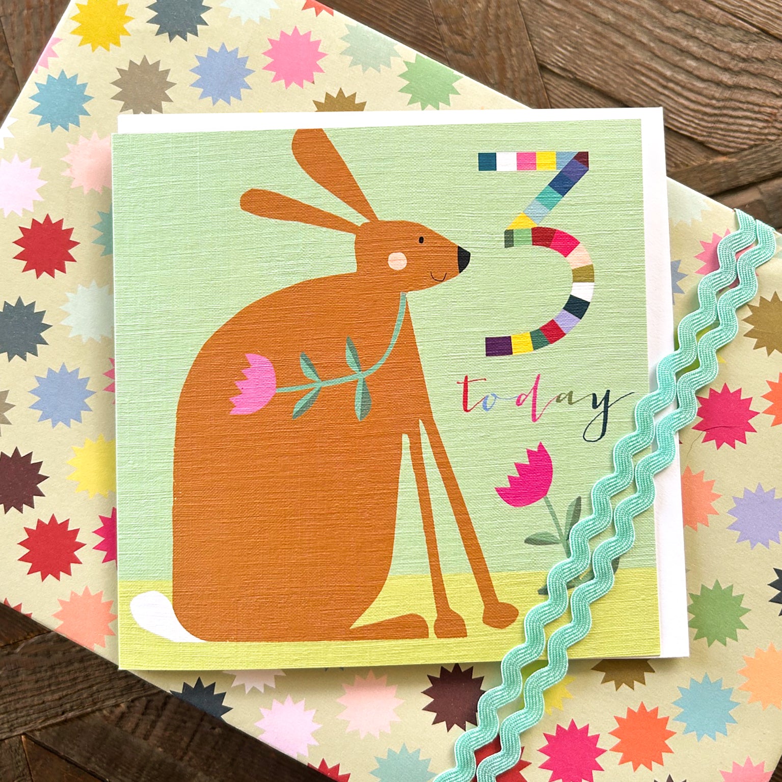 NK11 rabbit 3rd birthday card