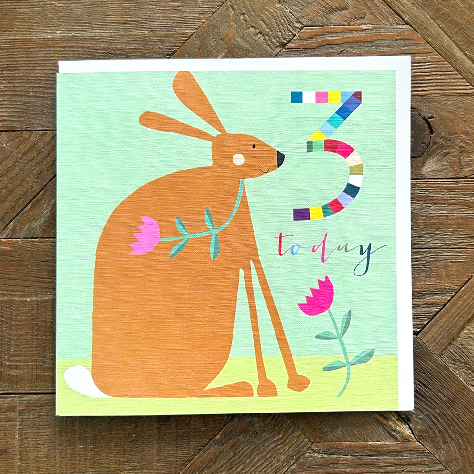 NK11 rabbit 3rd birthday card