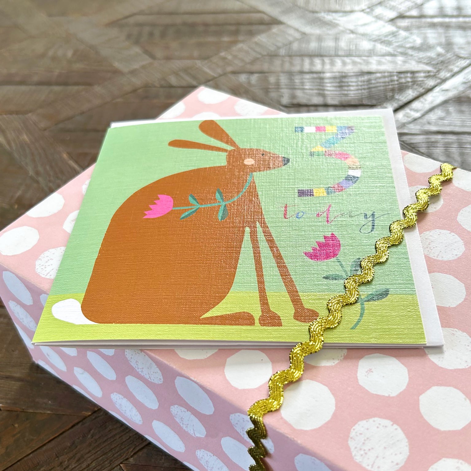 NK11 rabbit 3rd birthday card