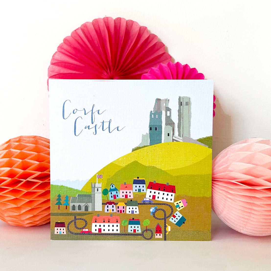 NT08 corfe castle greetings card