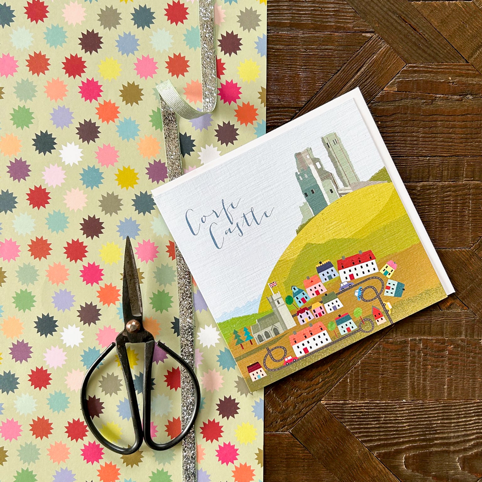 NT08 corfe castle greetings card