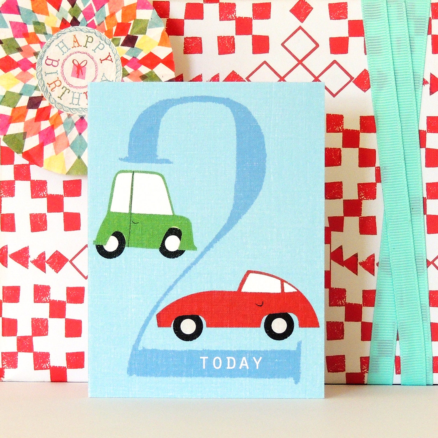 NTW02 mini cars 2nd birthday card
