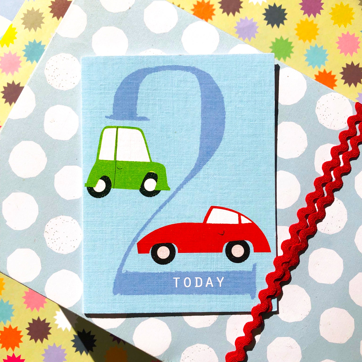 NTW02 mini cars 2nd birthday card