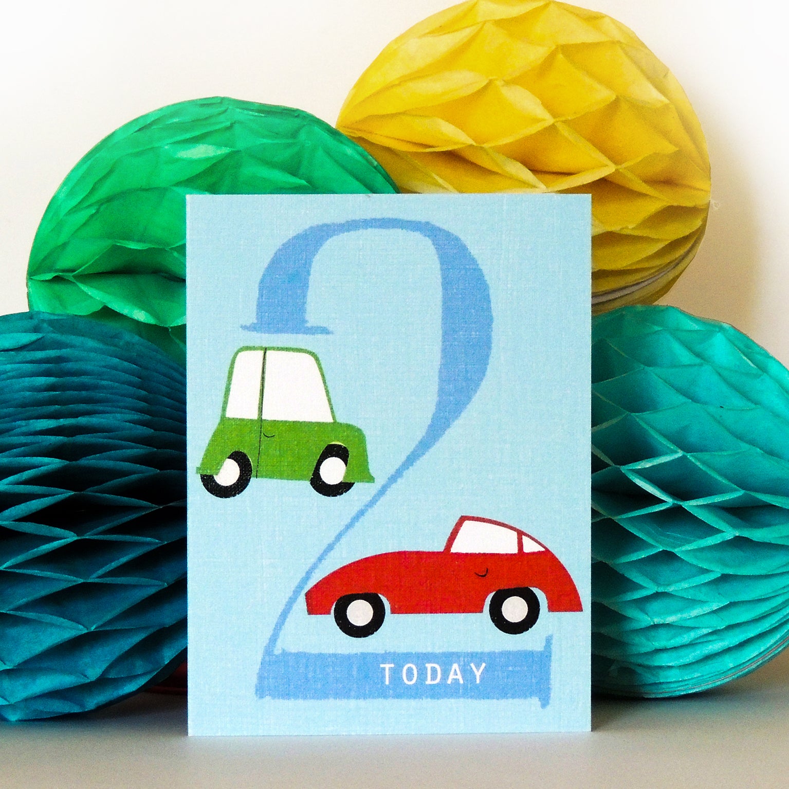 NTW02 mini cars 2nd birthday card