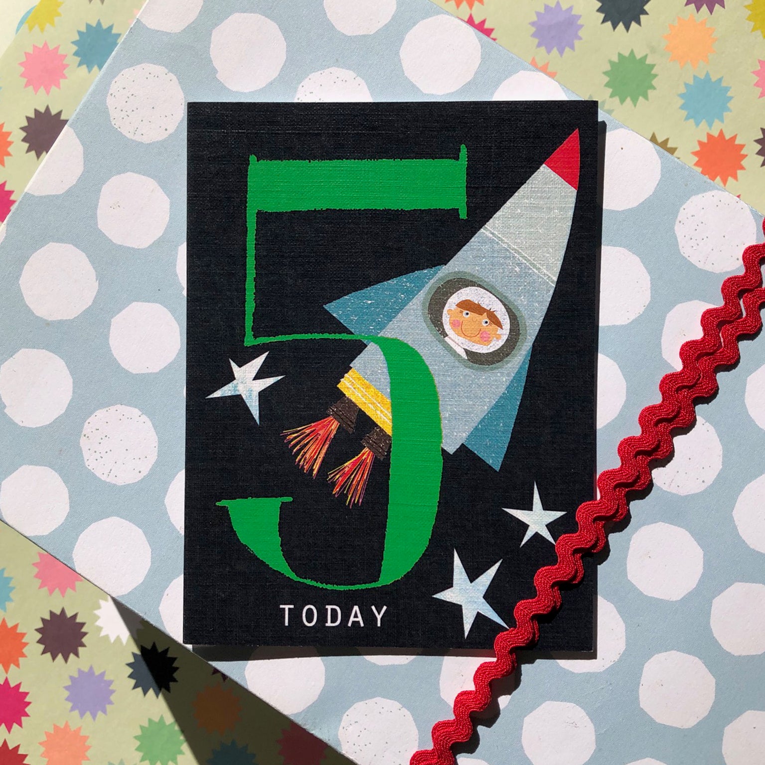NTW05 mini rocket 5th birthday card