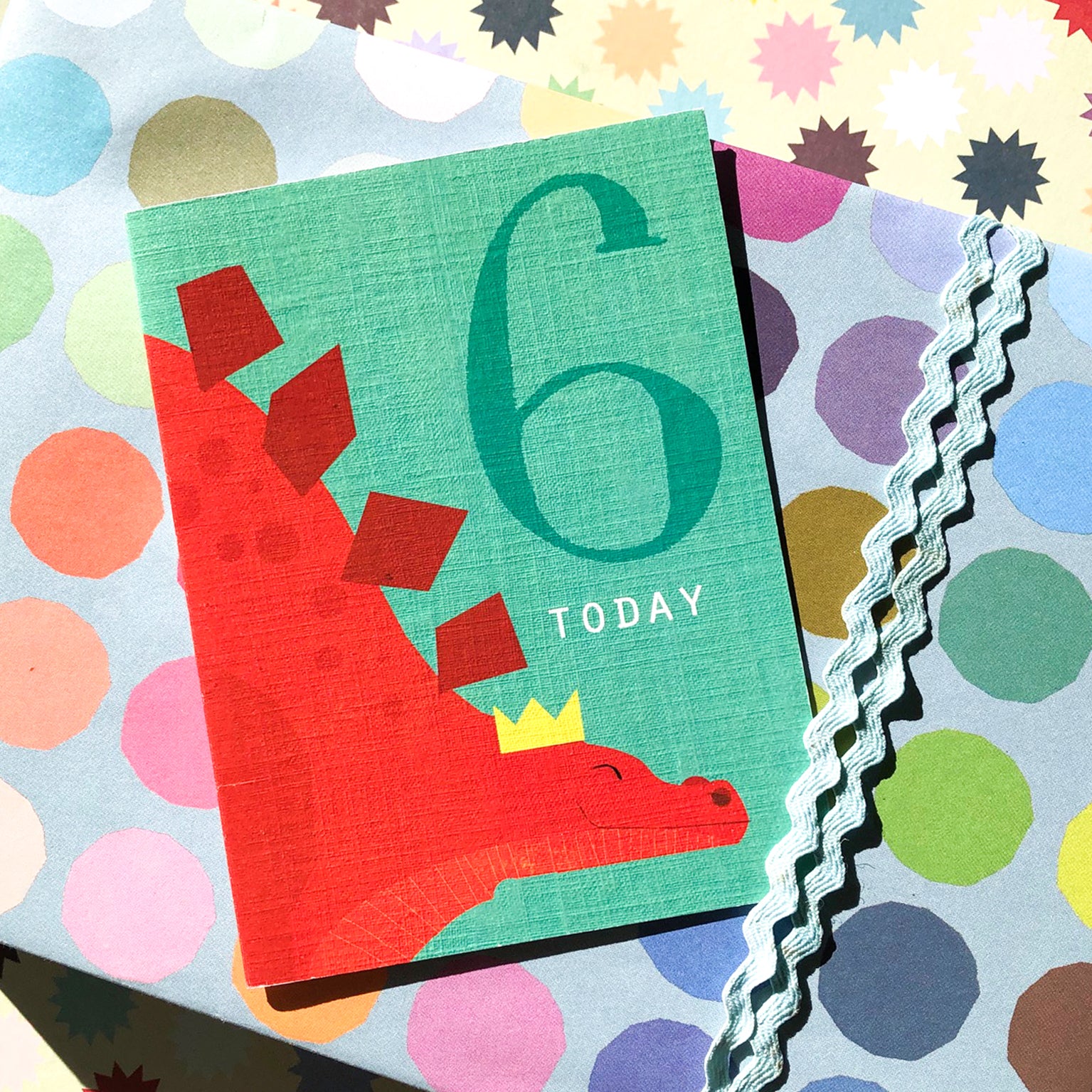 NTW06 mini stegosaurus 6th birthday card