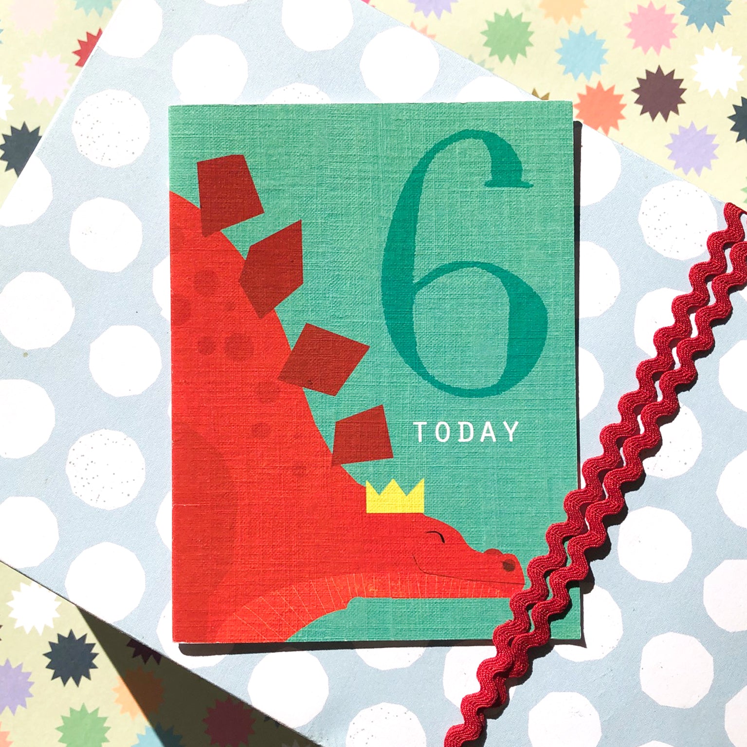 NTW06 mini stegosaurus 6th birthday card
