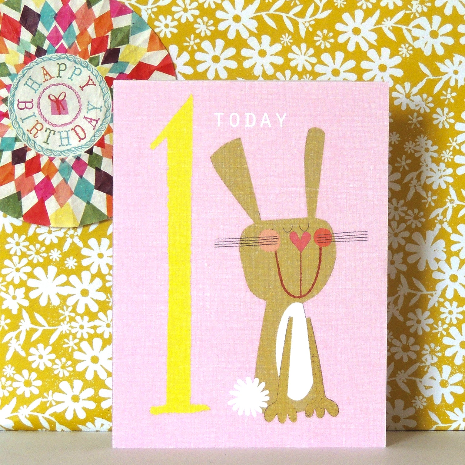 NTW07 mini bunny 1st birthday card