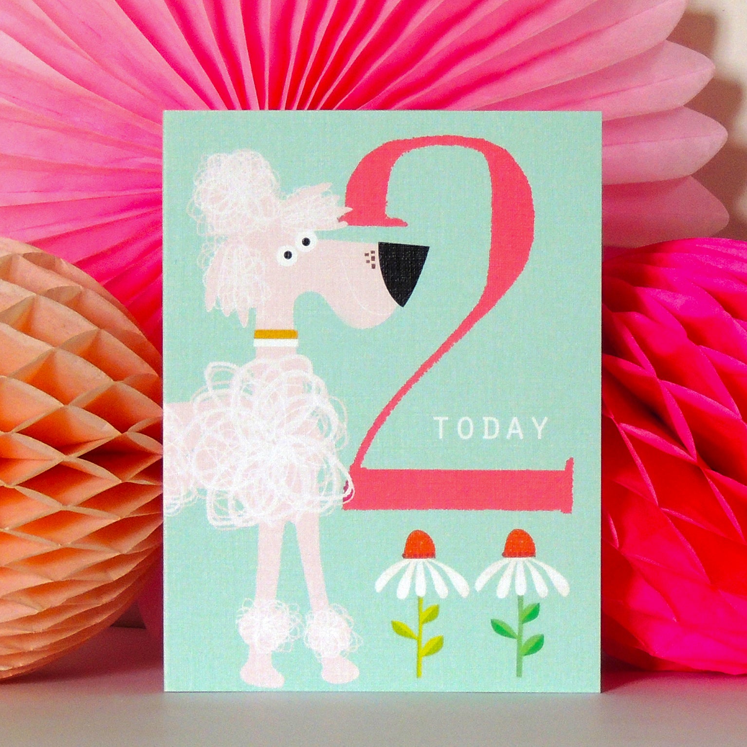 NTW08 mini pink poodle 2nd birthday card