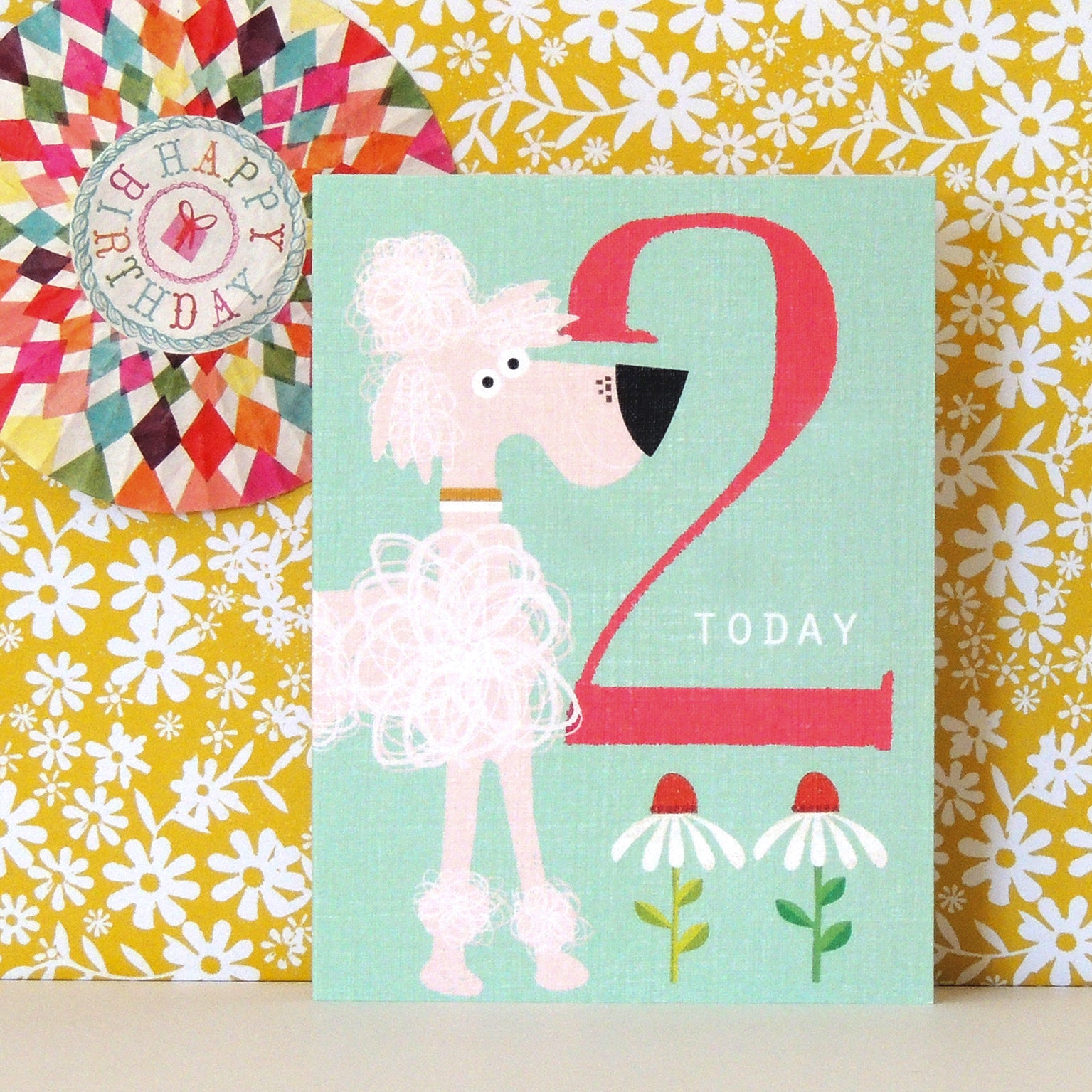NTW08 mini pink poodle 2nd birthday card