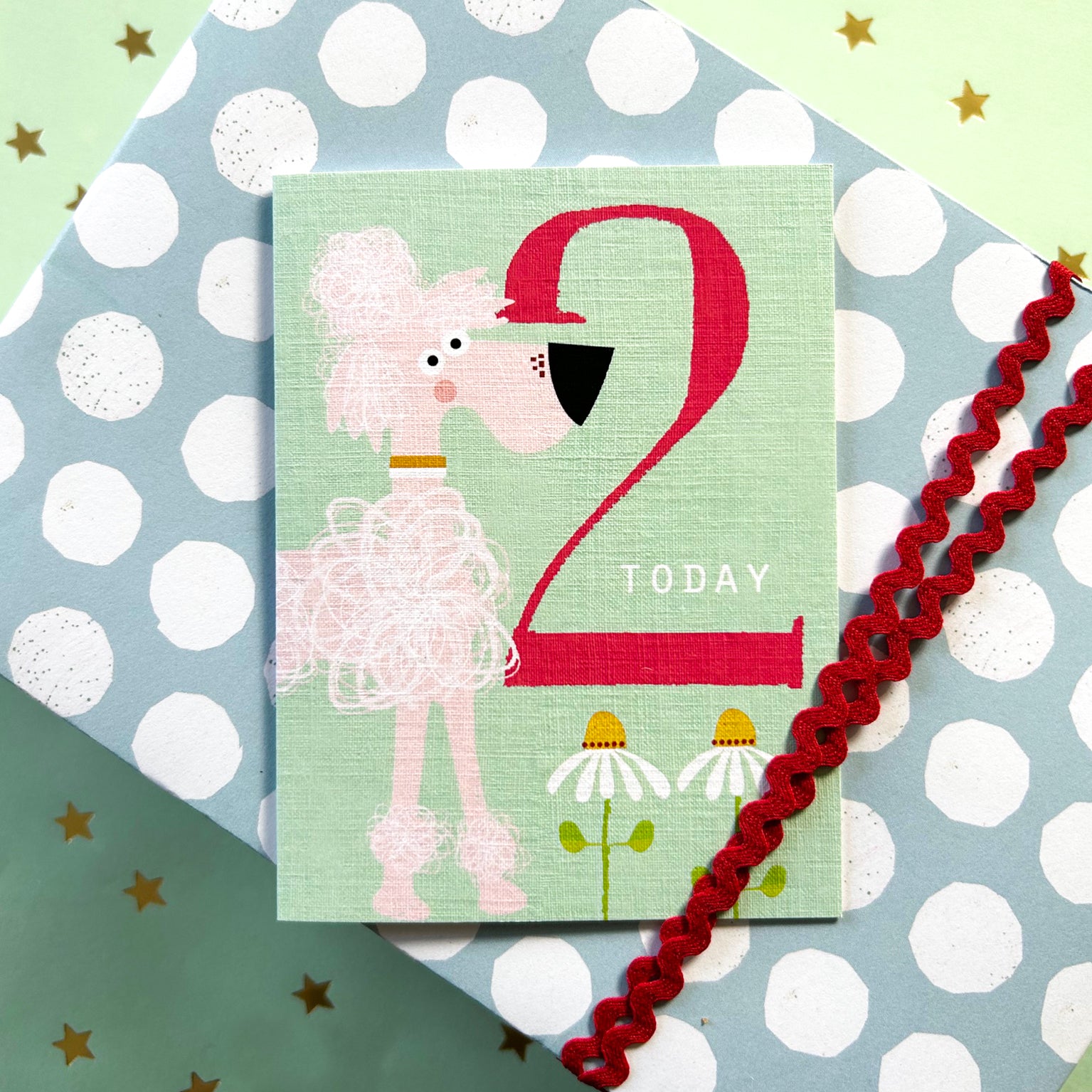 NTW08 mini pink poodle 2nd birthday card