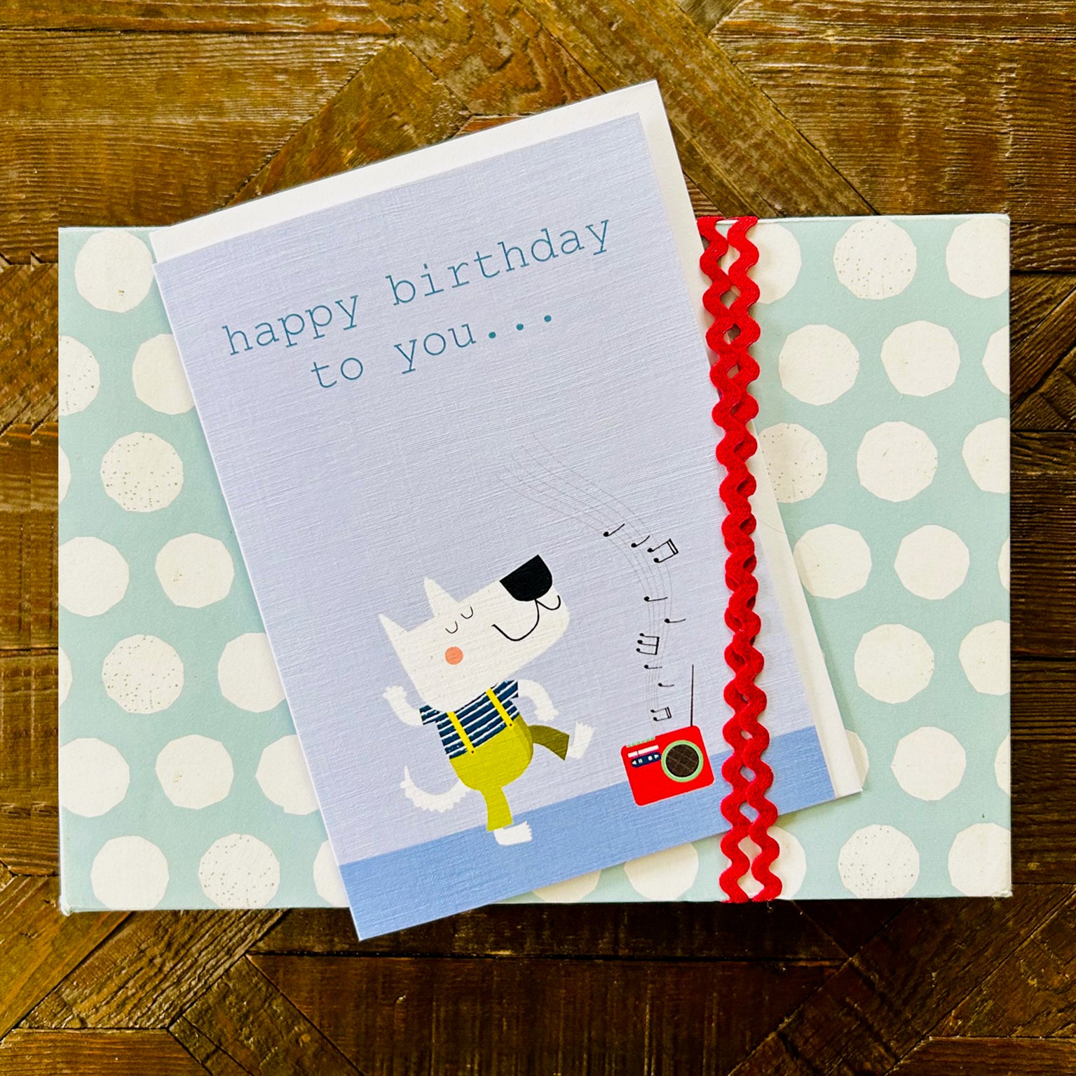 PA12 dancing dog birthday card