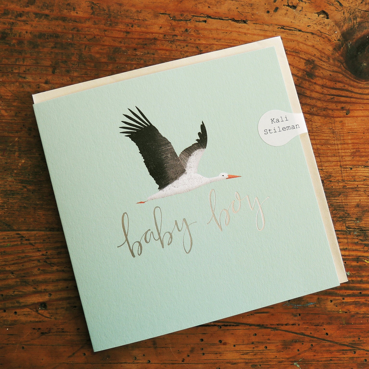 PG04 silver foiled blue stork new baby card