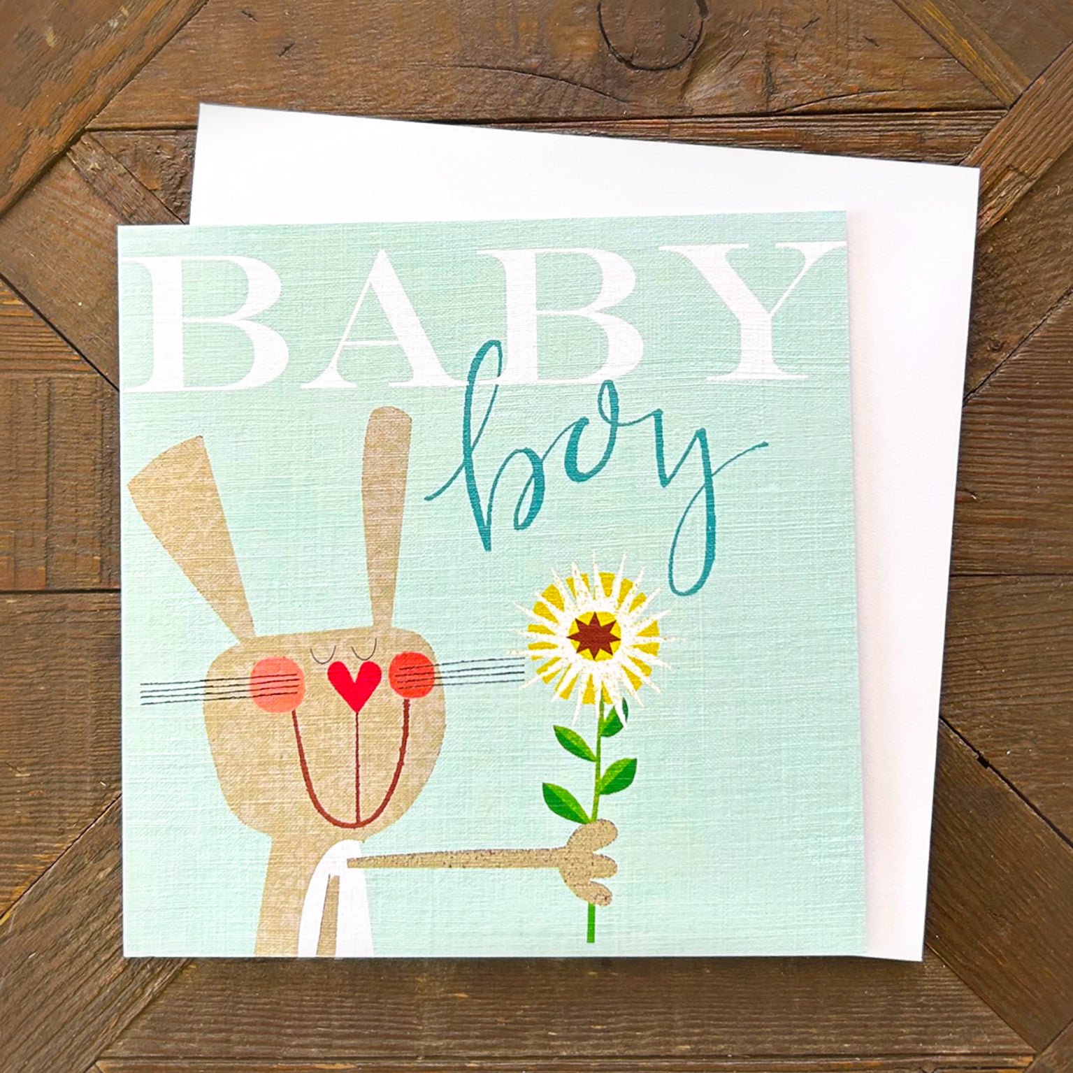 PG06 baby boy rabbit & clover card