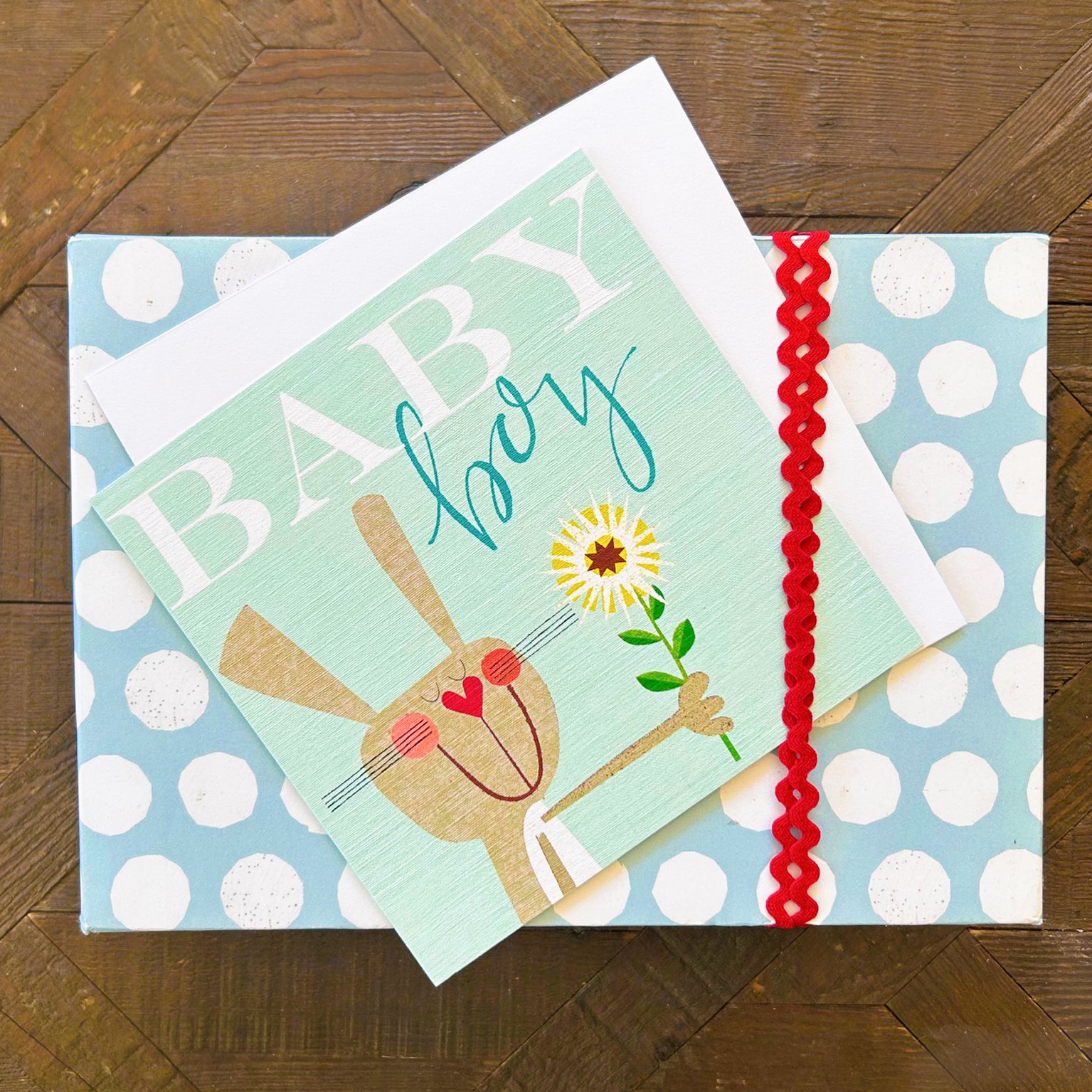 PG06 baby boy rabbit & clover card