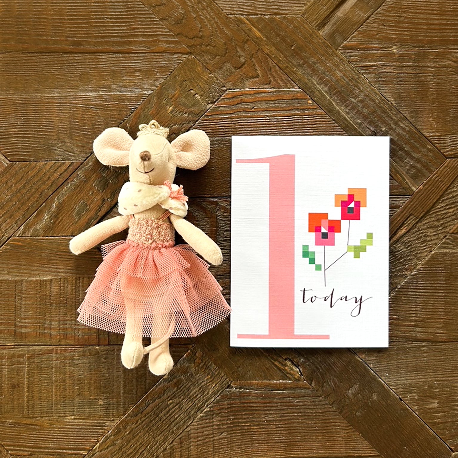 TCS01 mini cross stitch 1st birthday card