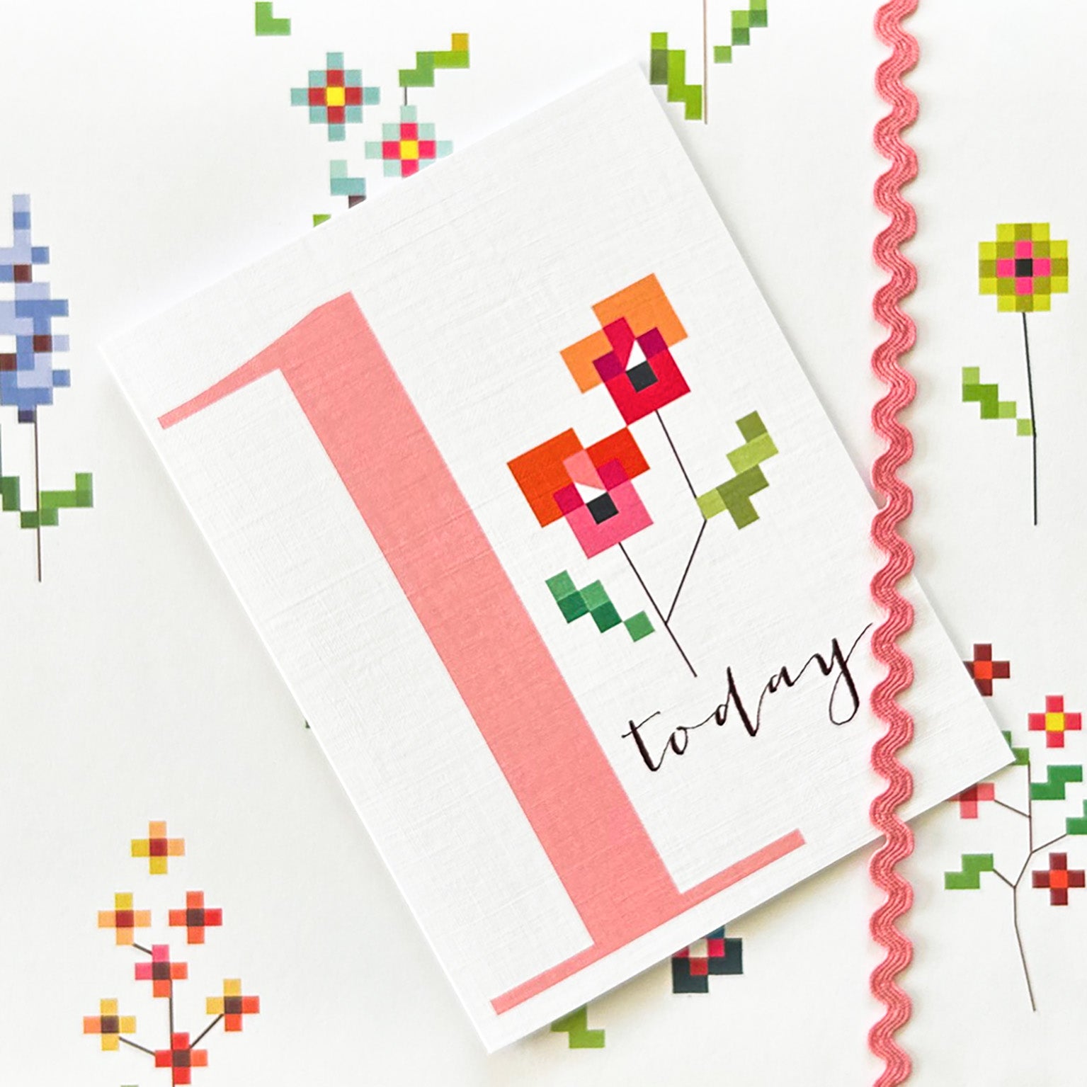 TCS01 mini cross stitch 1st birthday card