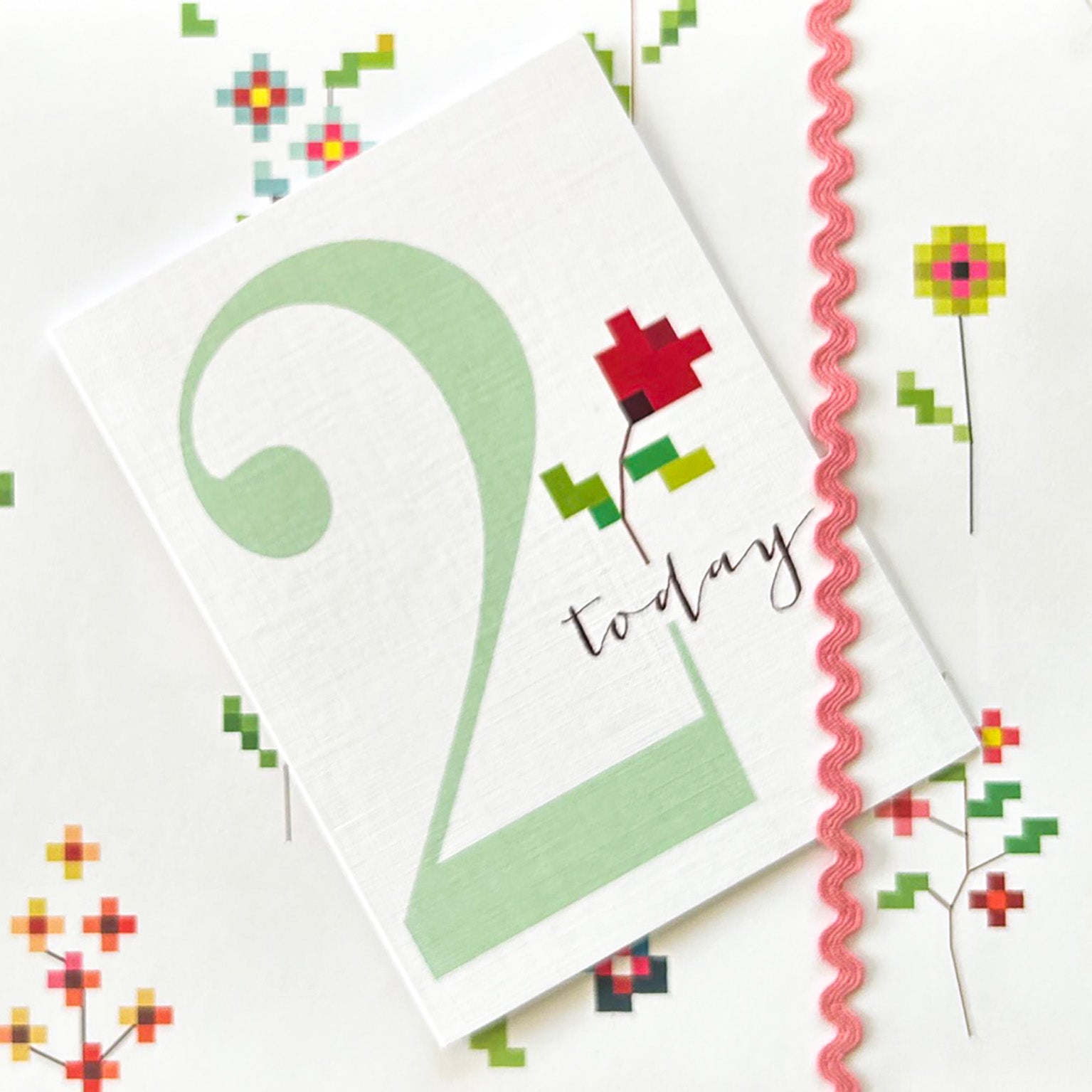 TCS02 mini cross stitch 2nd birthday card