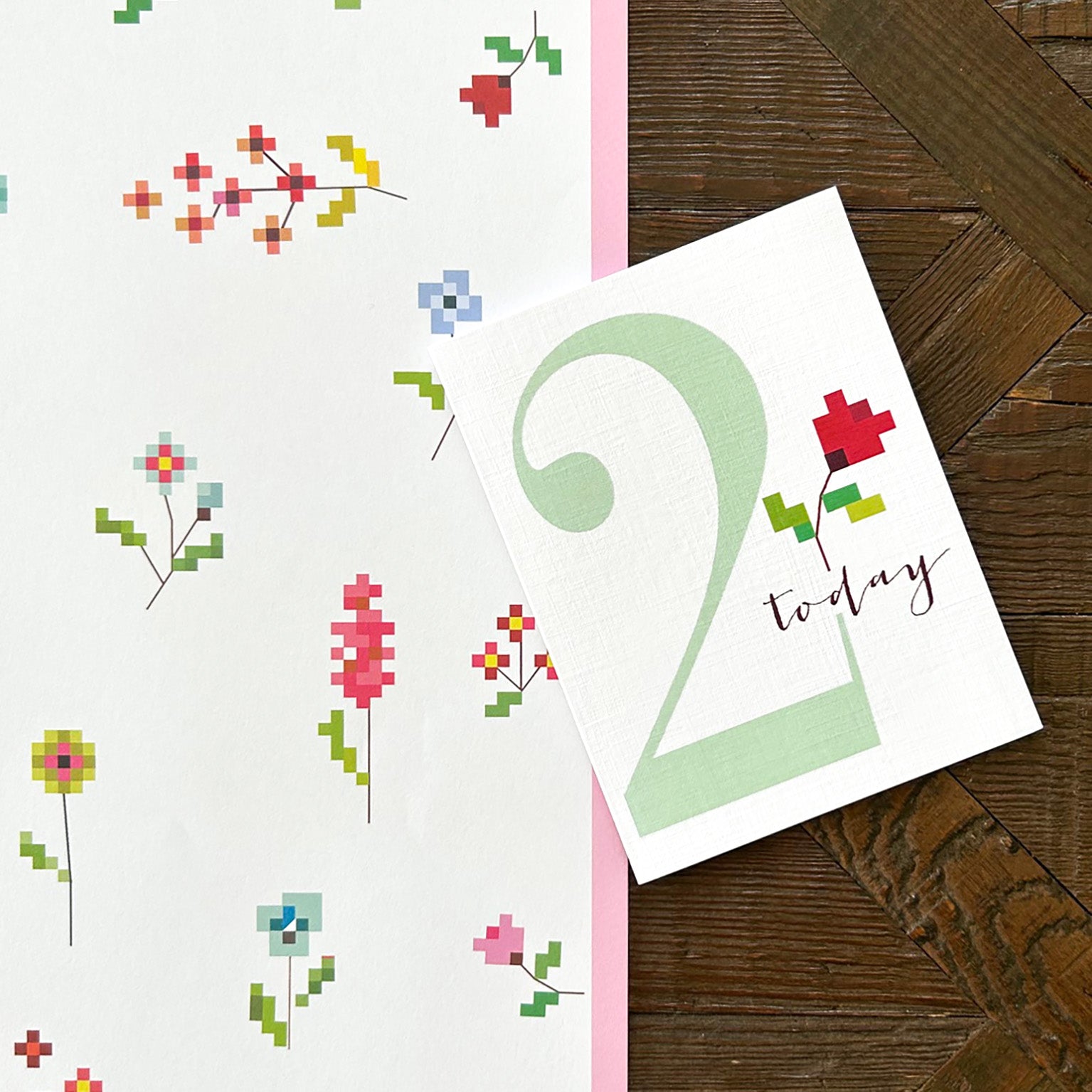 TCS02 mini cross stitch 2nd birthday card