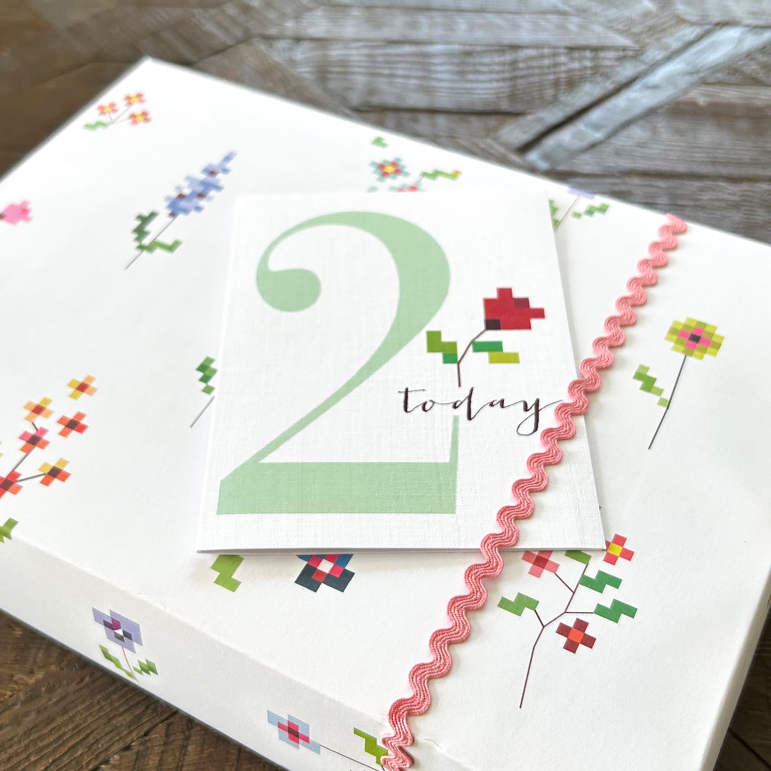 TCS02 mini cross stitch 2nd birthday card