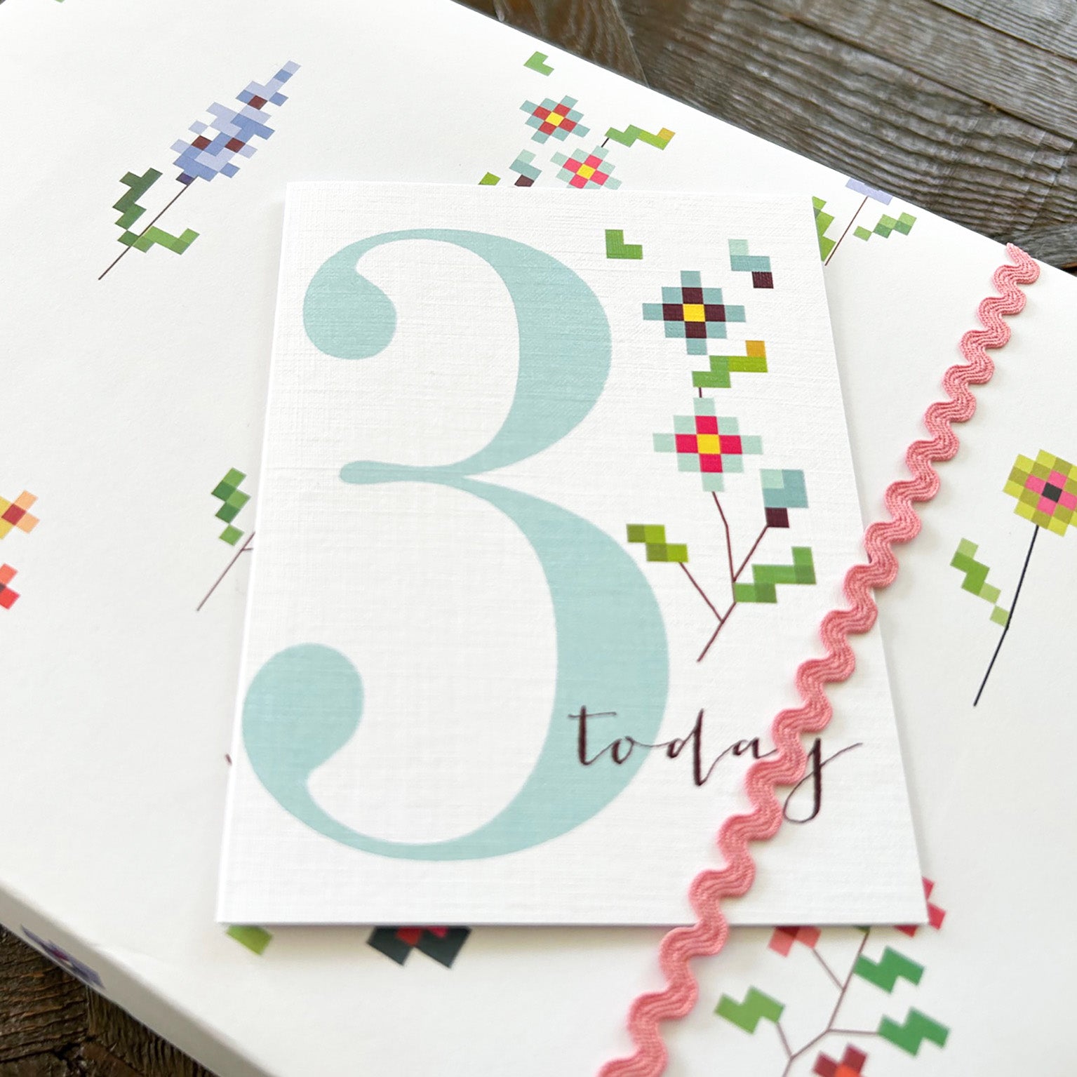 TCS03 mini cross stitch 3rd birthday card
