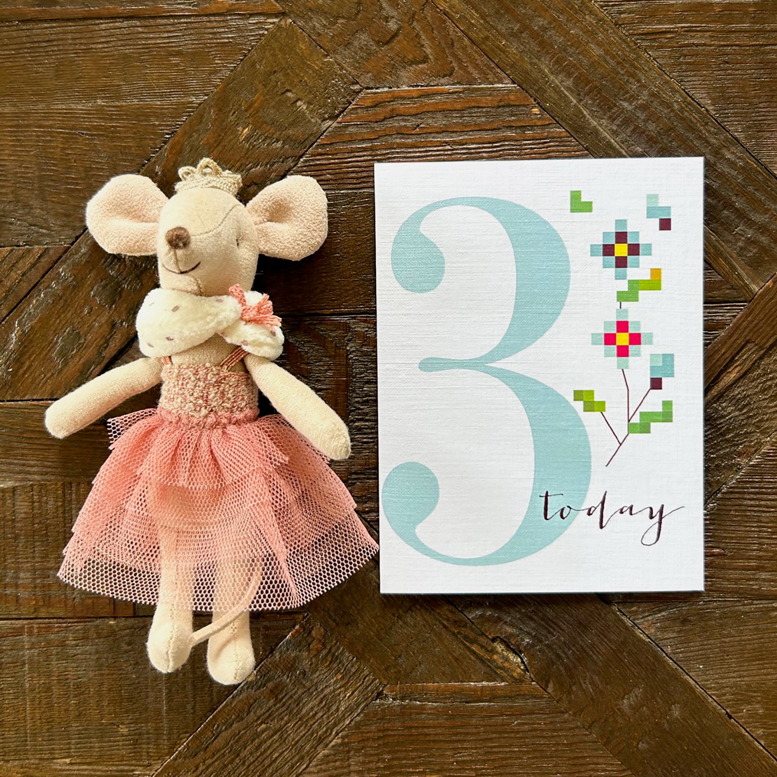 TCS03 mini cross stitch 3rd birthday card