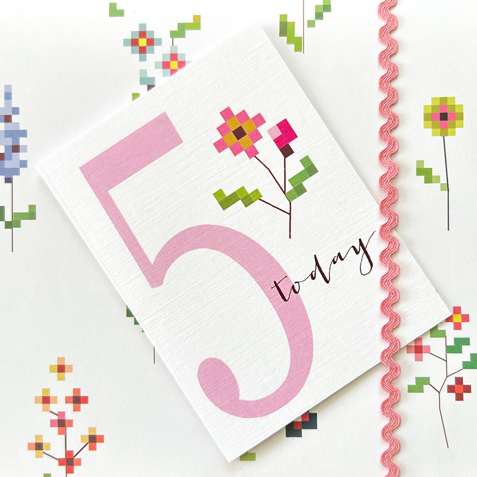 TCS05 mini cross stitch 5th birthday card