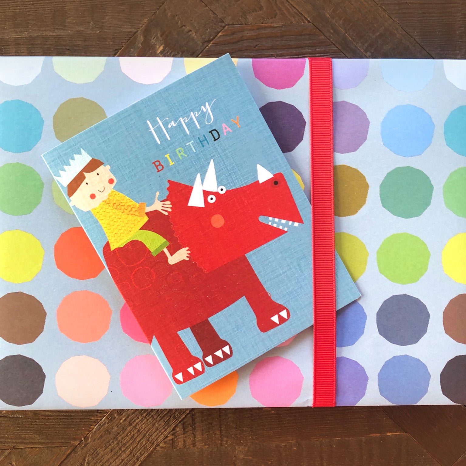 TMC20 mini boy on a dinosaur birthday card