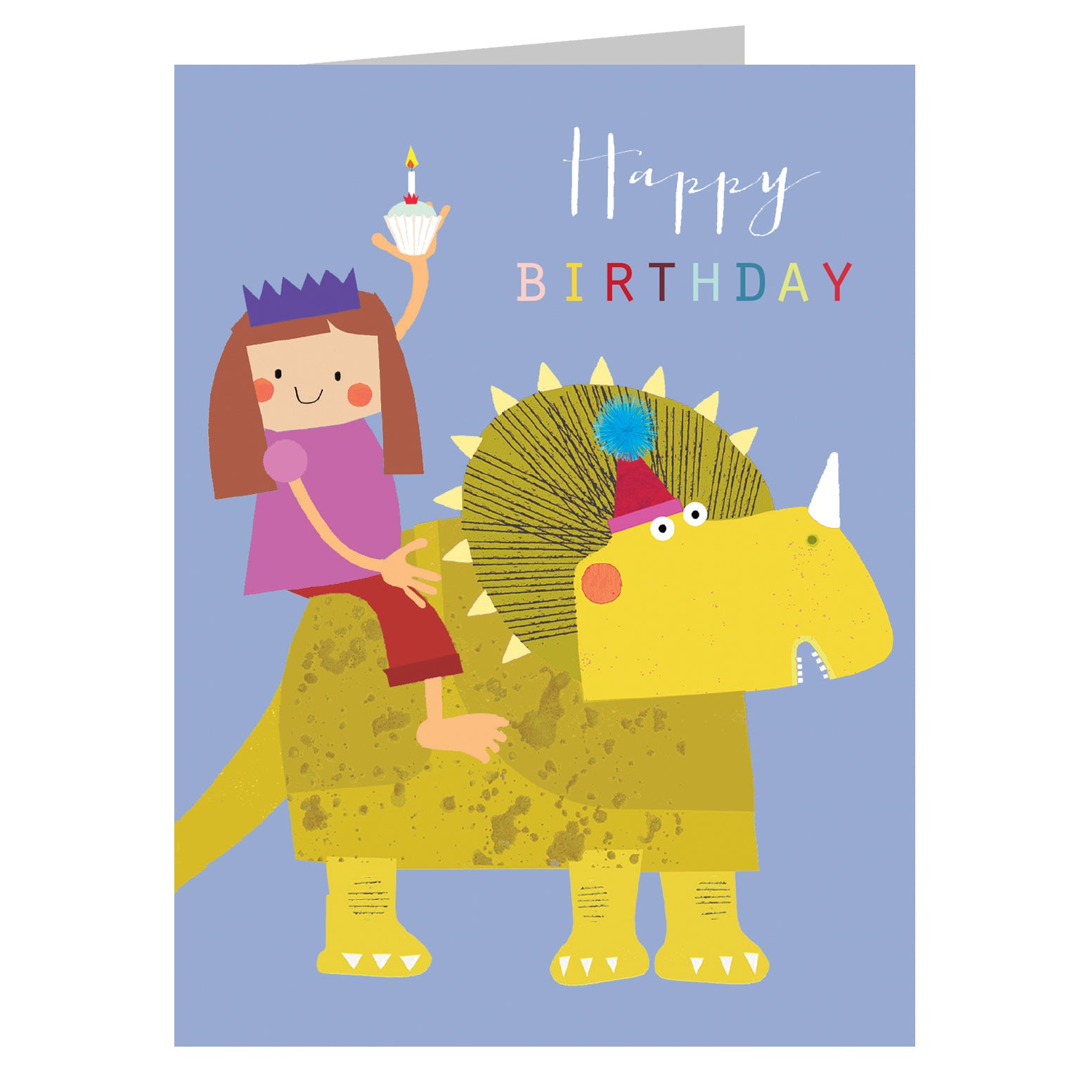 TMC23 mini girl on a dinosaur birthday card