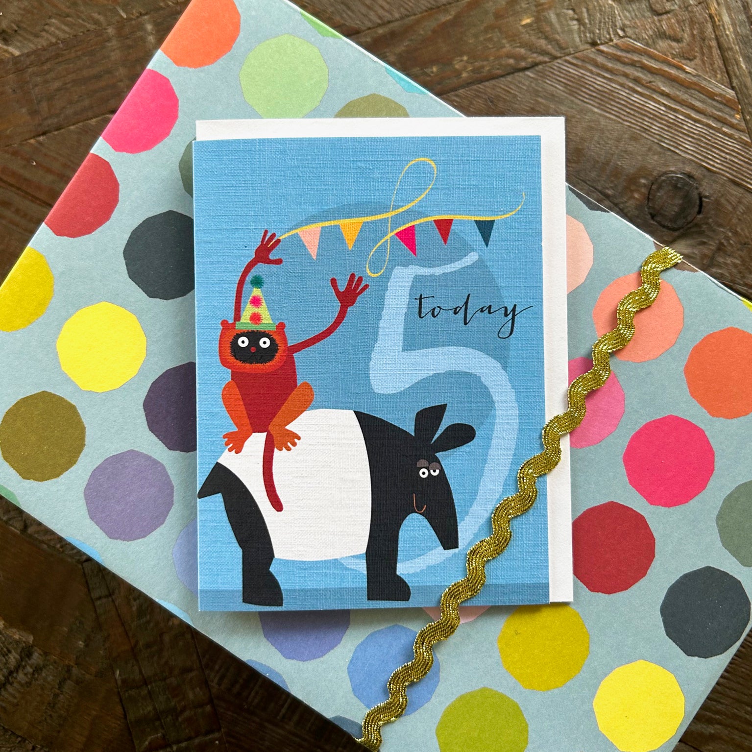 TNA05 mini tapir & lemur 5th birthday card