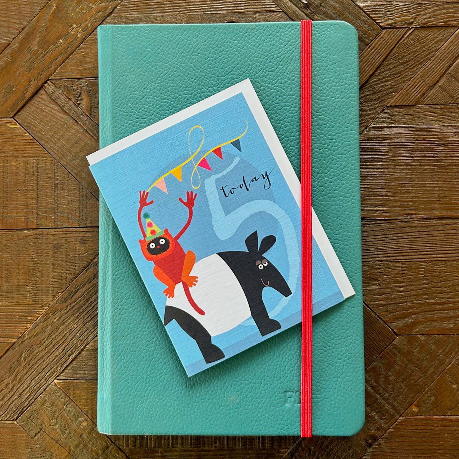 TNA05 mini tapir & lemur 5th birthday card