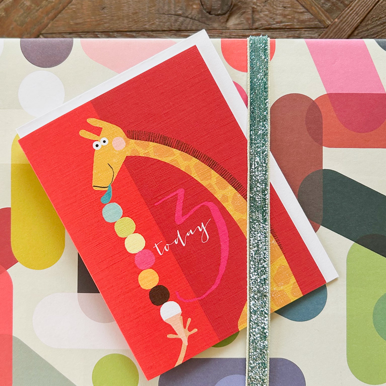 TNA08 mini giraffe 3rd birthday card