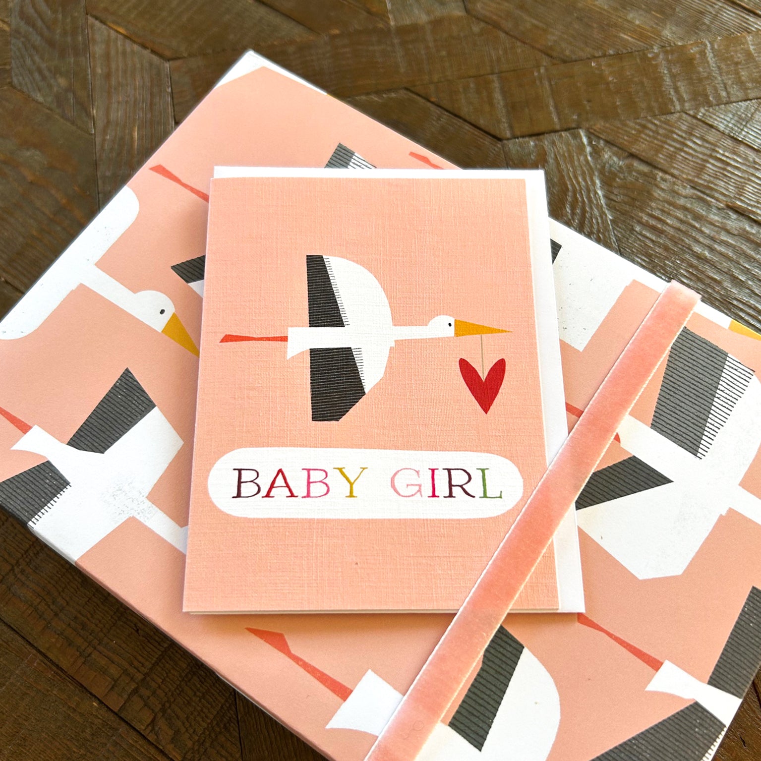 WP136 pink stork wrapping paper