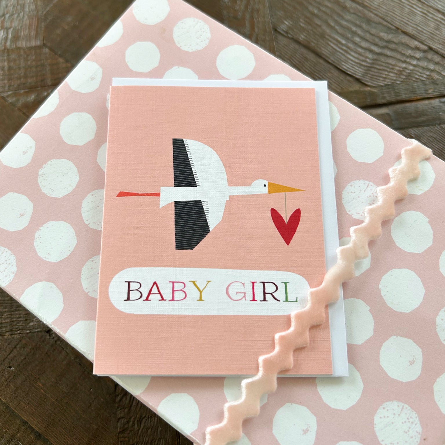 WTW136 mini pink stork baby girl card
