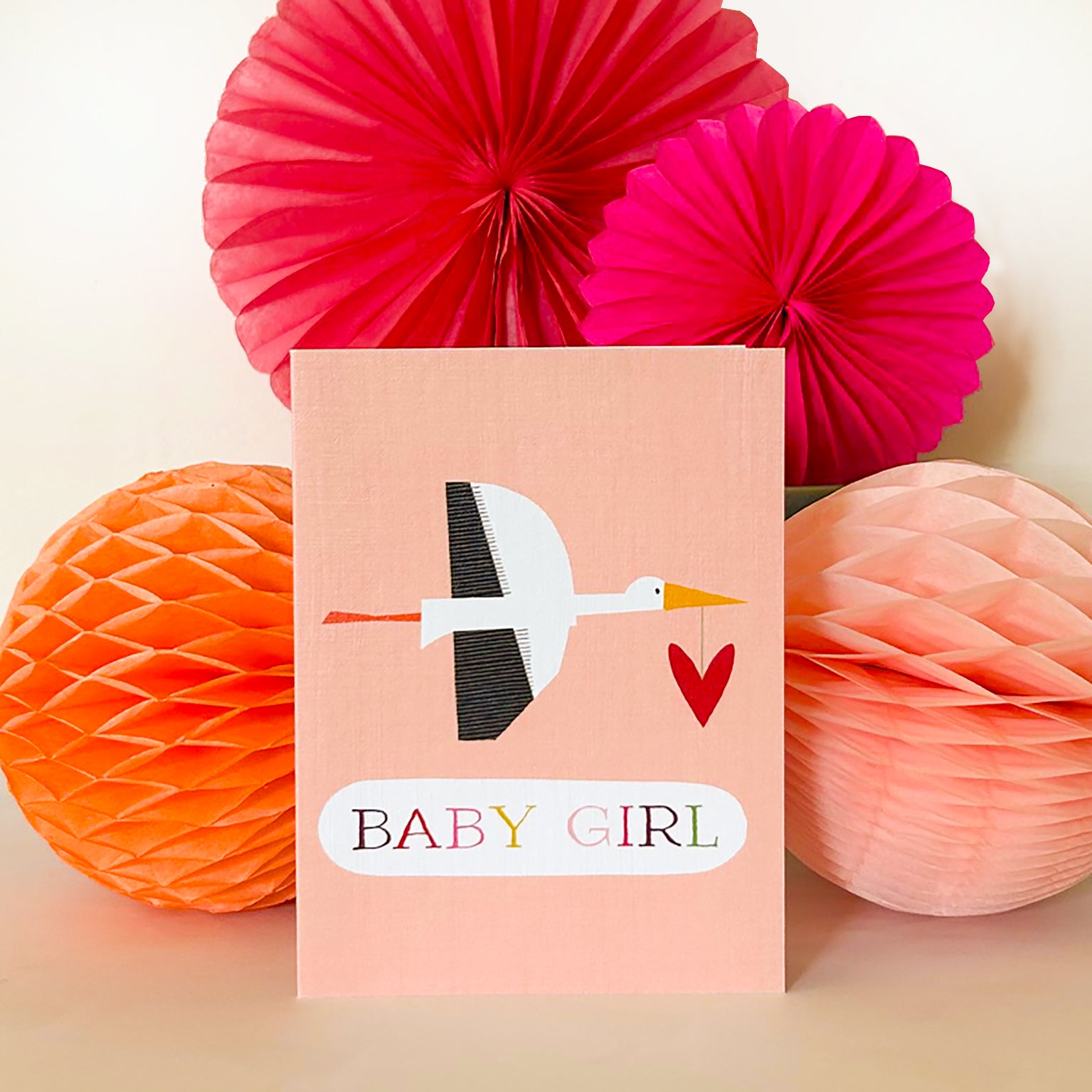 WTW136 mini pink stork baby girl card