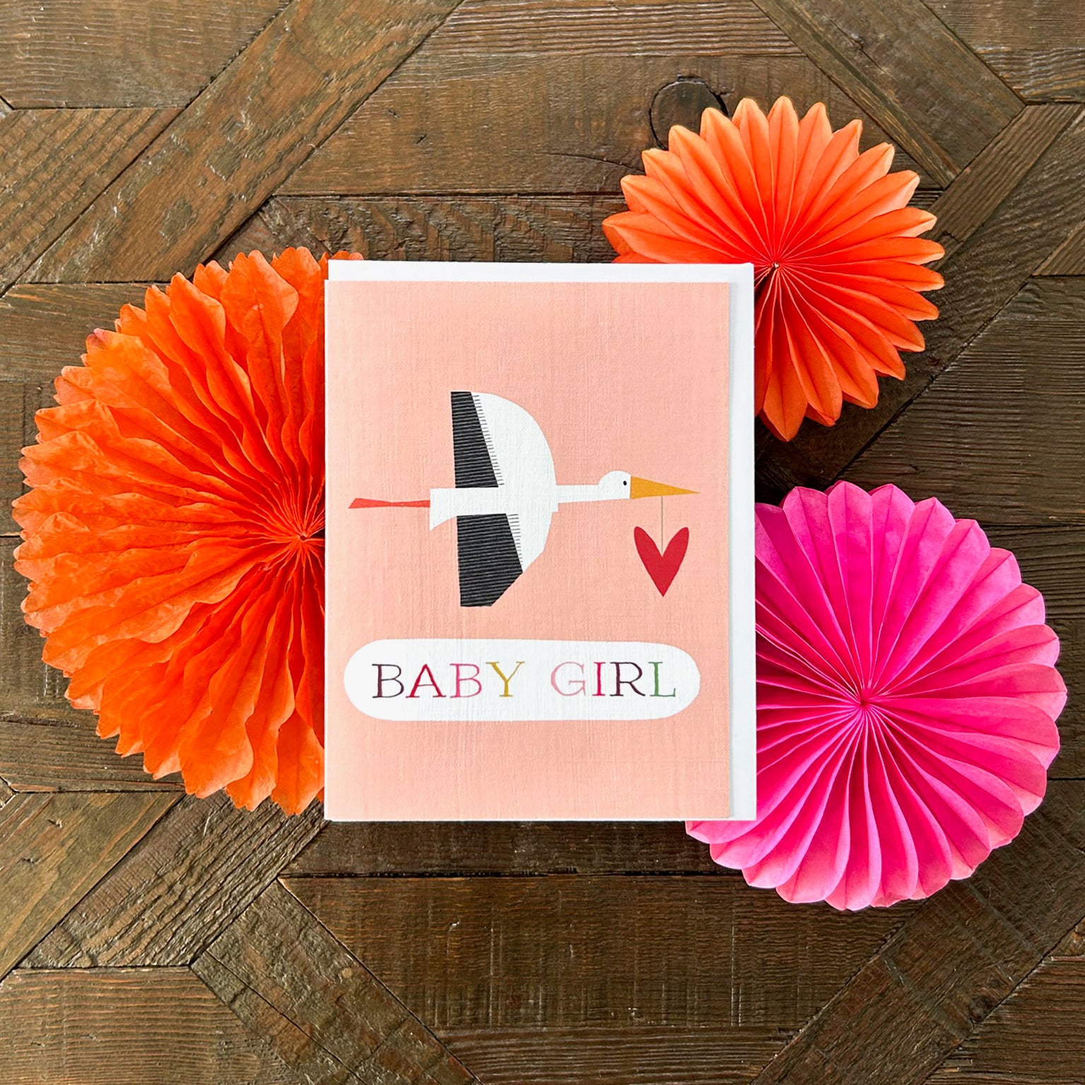 WTW136 mini pink stork baby girl card
