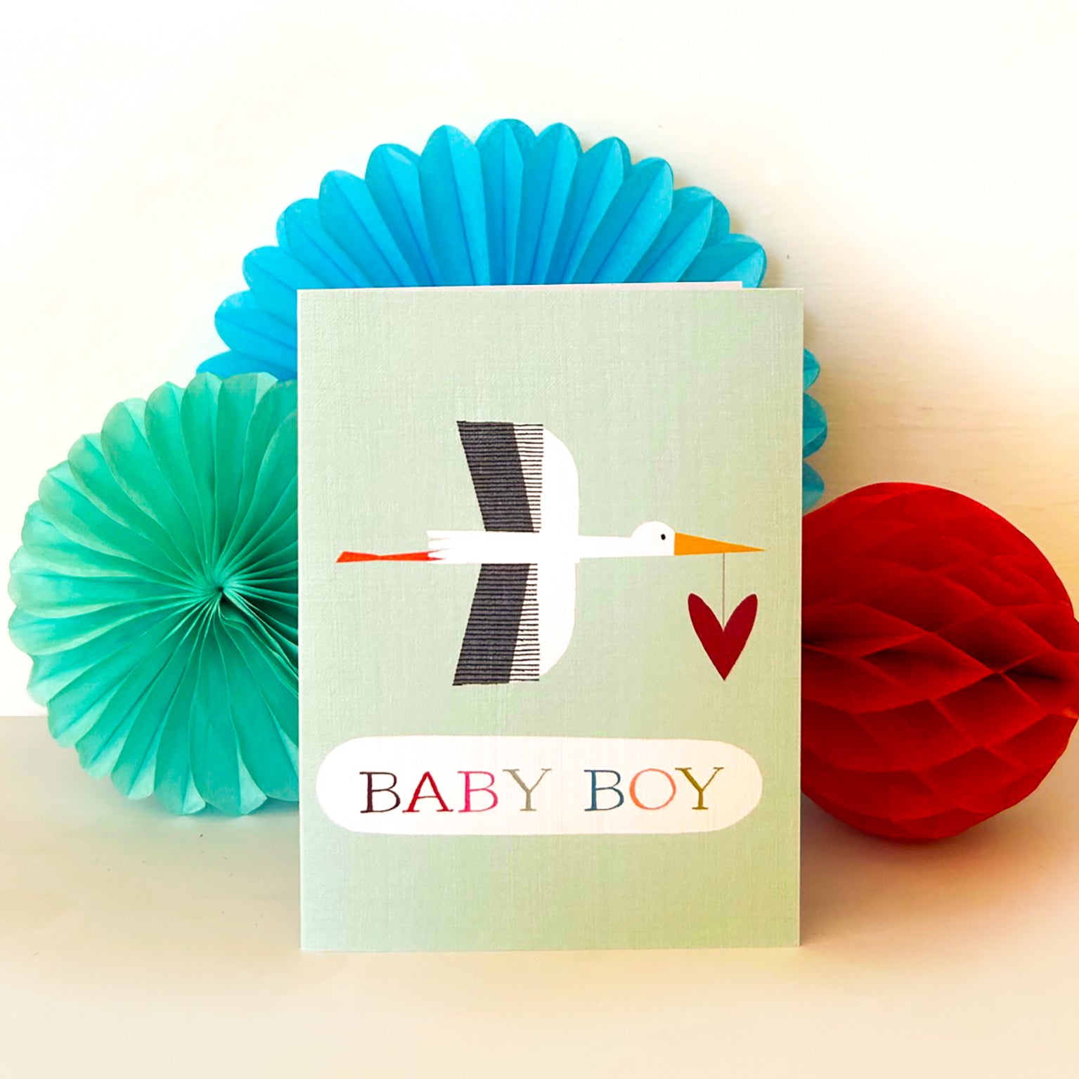 WTW137 mini blue stork baby boy card