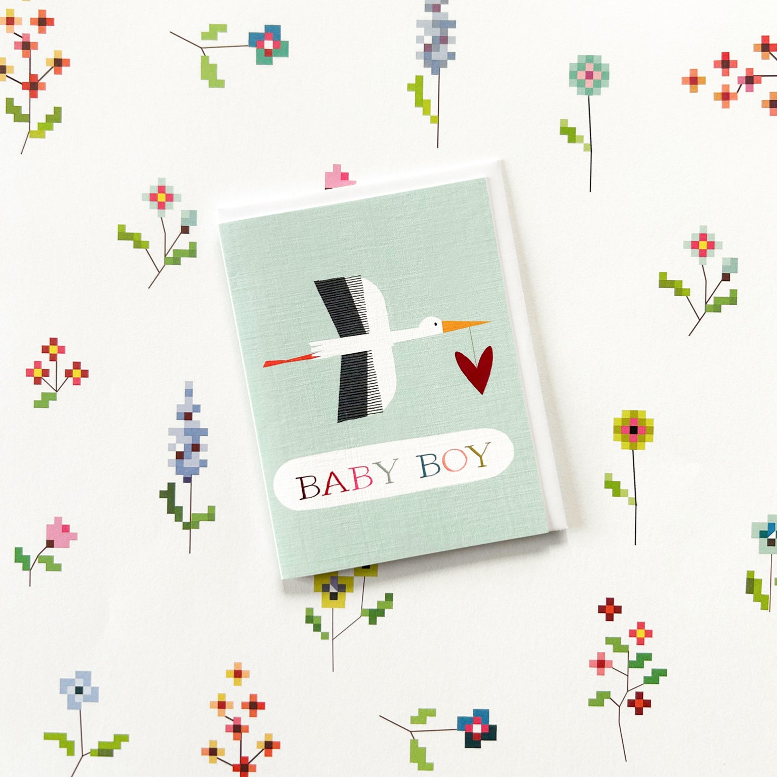WTW137 mini blue stork baby boy card