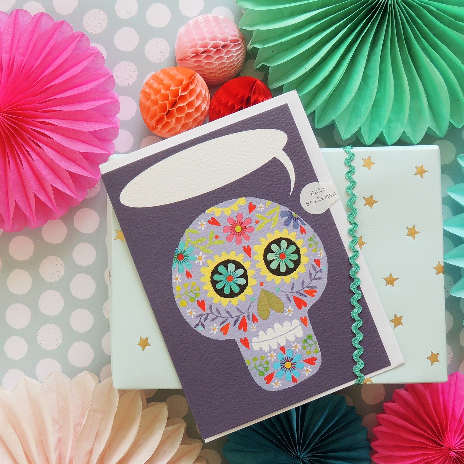ABB03 personalised flowery skull card