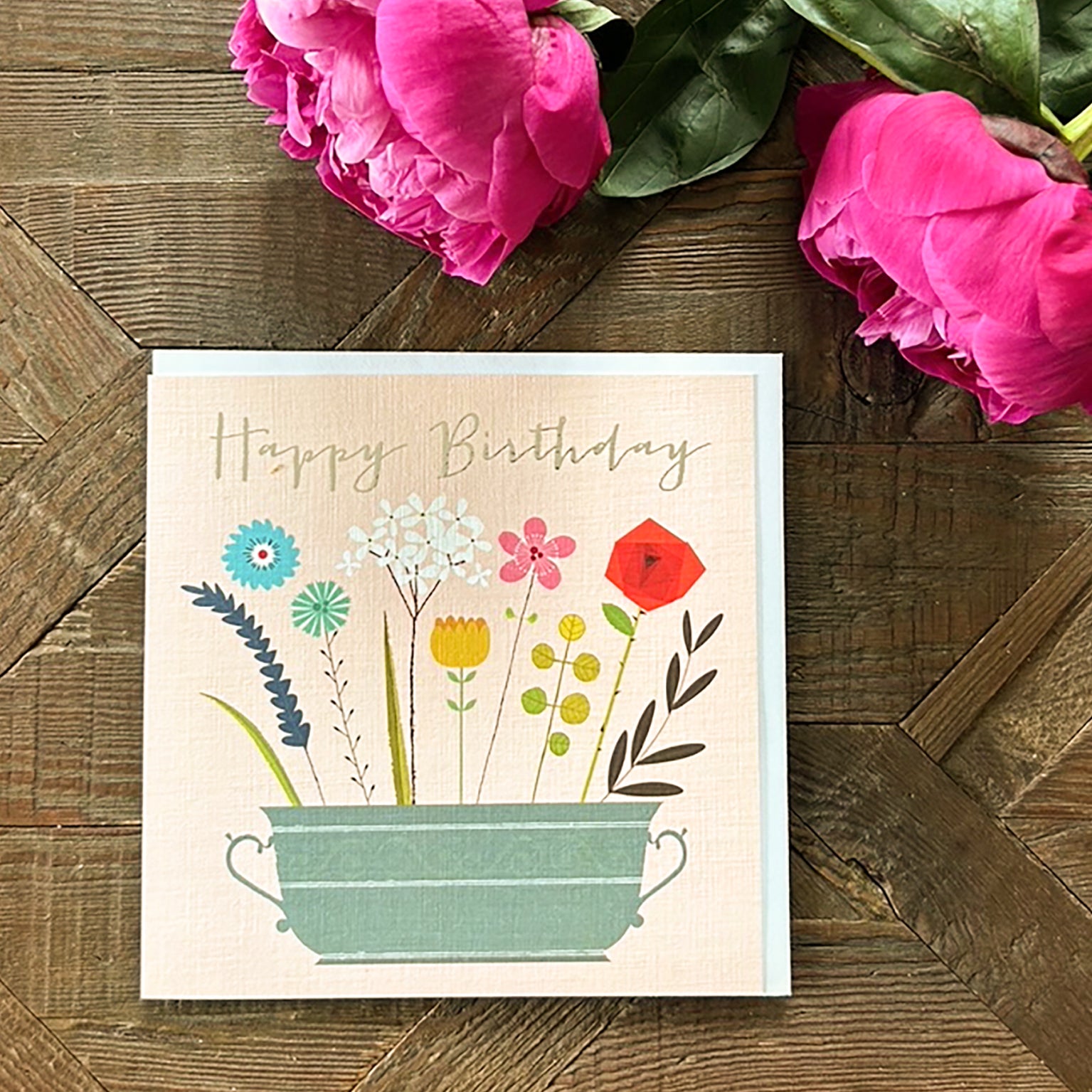 FK14 silver foiled birthday flowers card