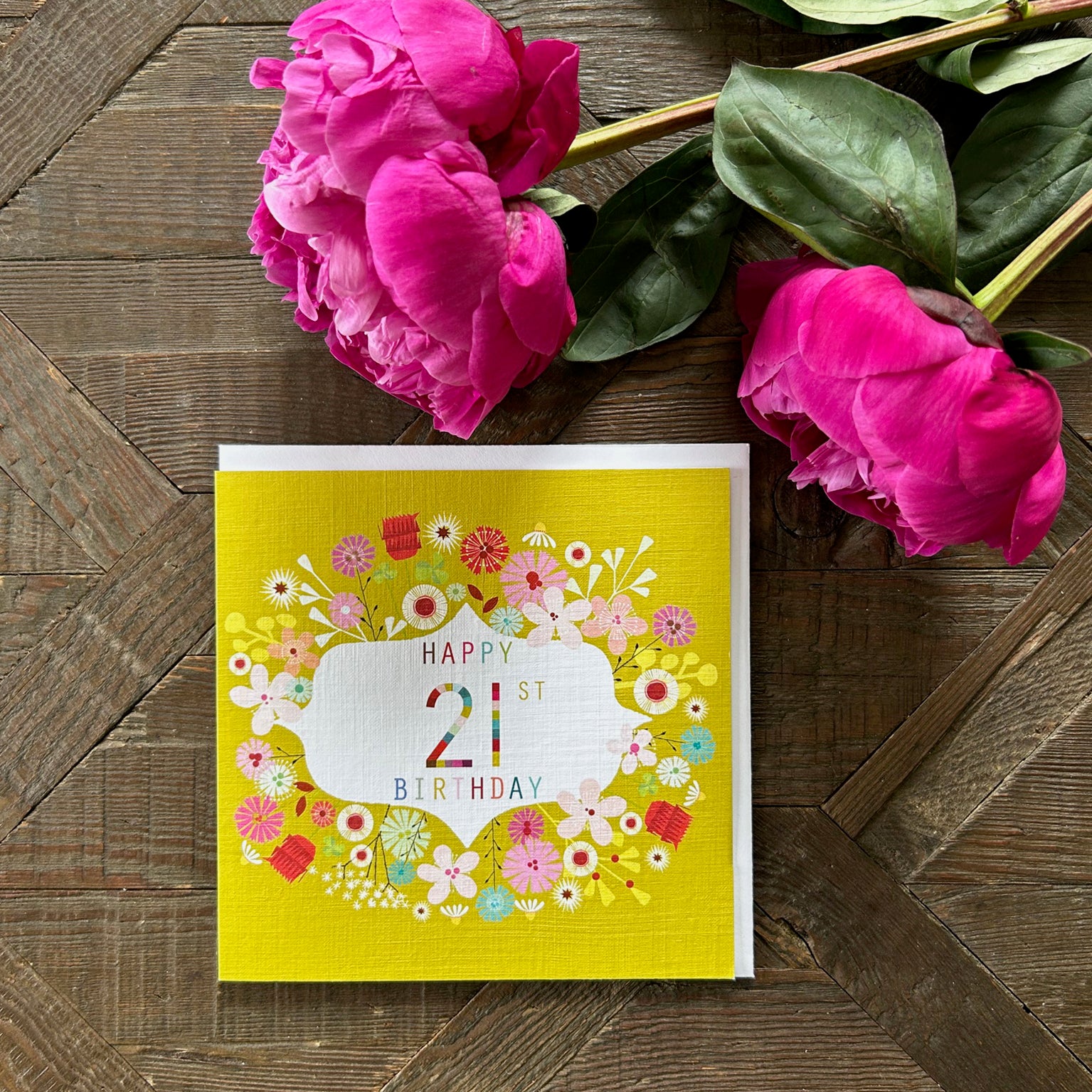 FLN21 floral 21st birthday card