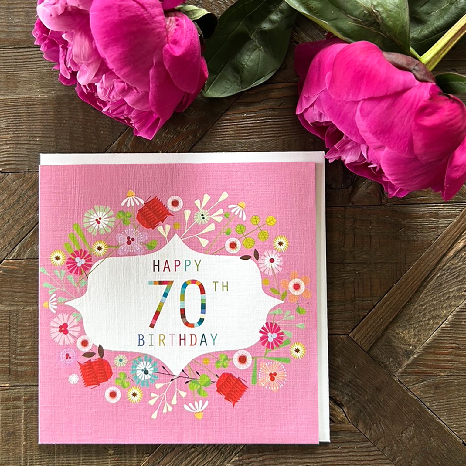 FLN70 floral 70th birthday card