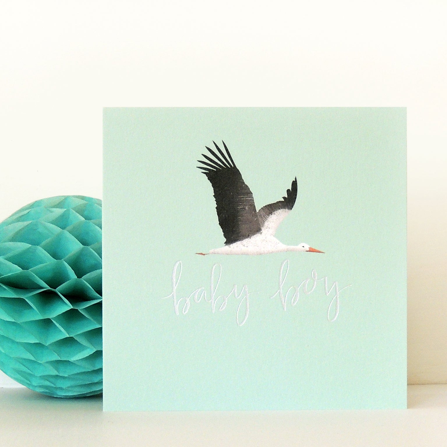 PG04 silver foiled blue stork new baby card