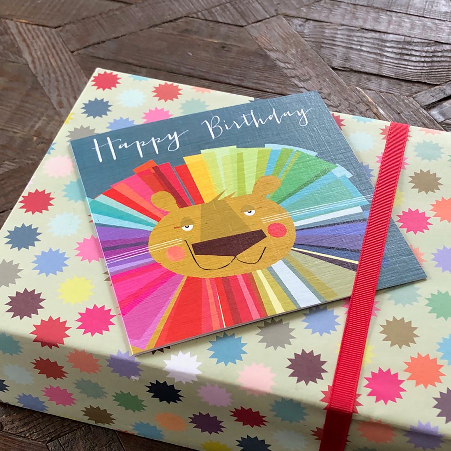 AA14 rainbow lion birthday card