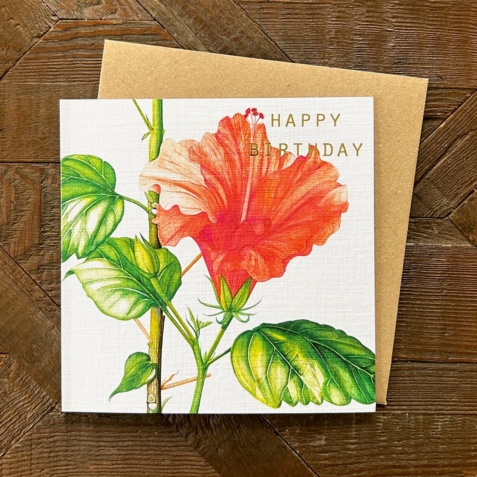 GBT10 gold foiled hibiscus birthday card