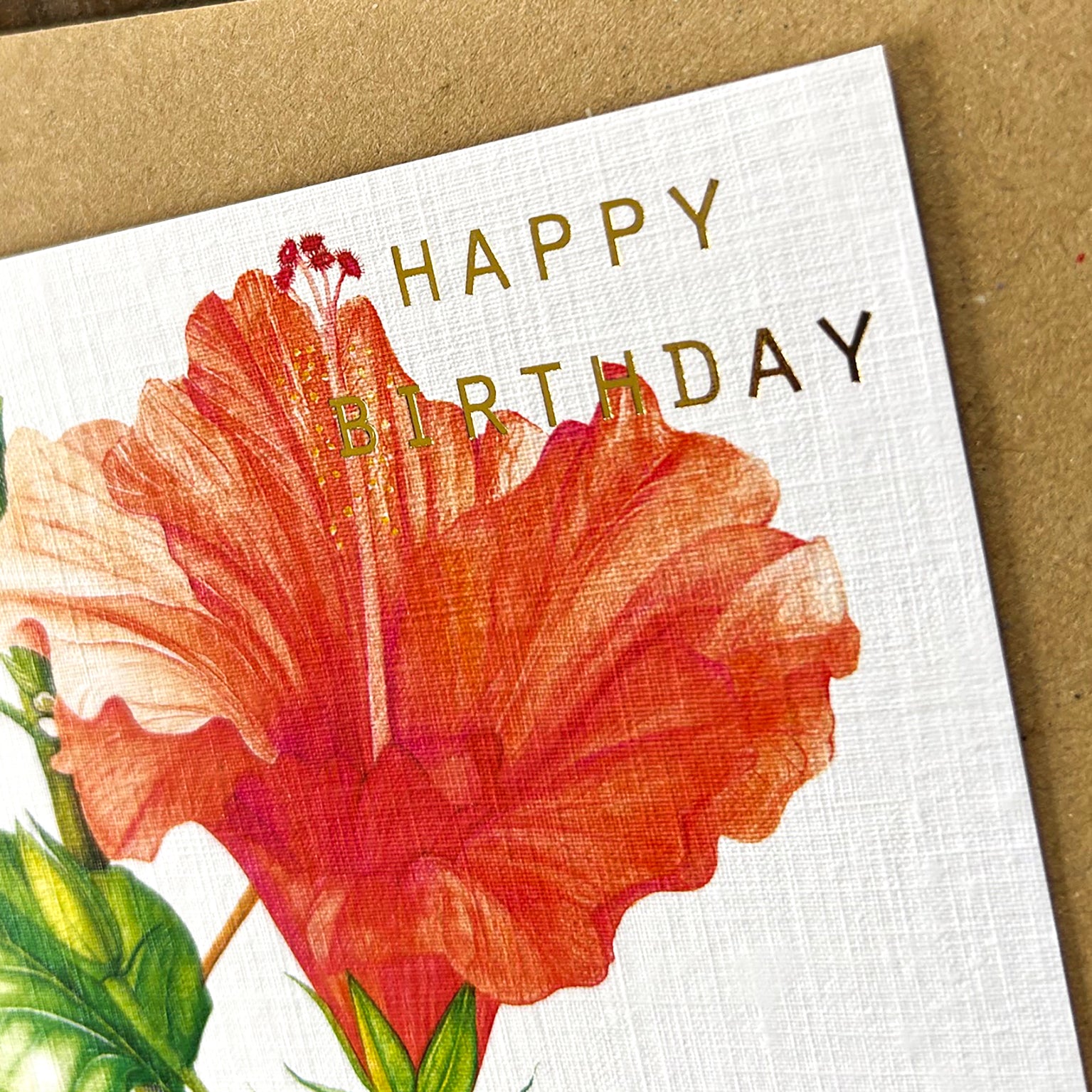 GBT10 gold foiled hibiscus birthday card