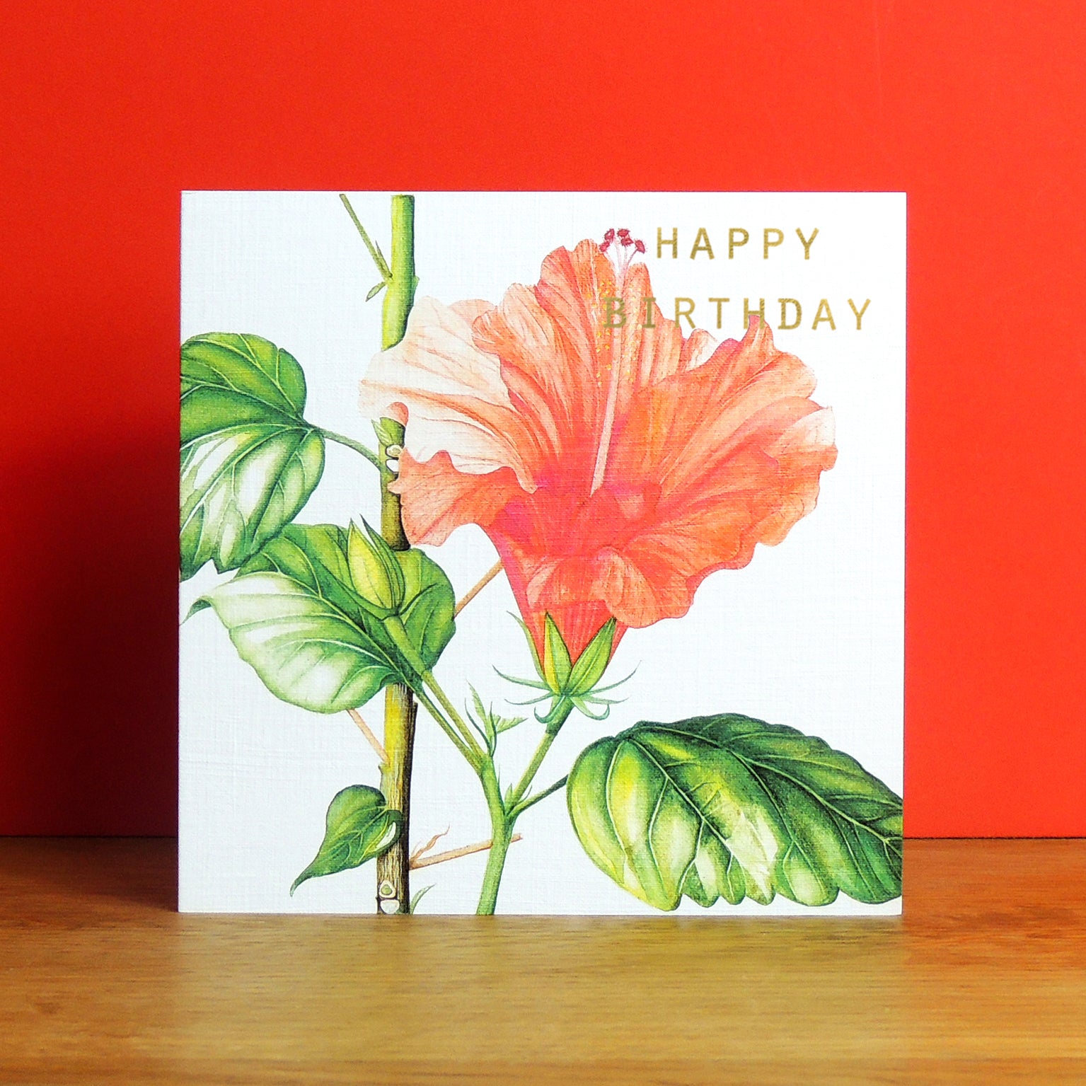 GBT10 gold foiled hibiscus birthday card